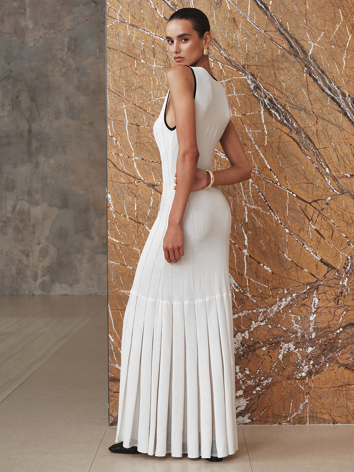 Contrast Trim Sheer Panel Knit Maxi Dress  Liora Lane Boutique Sweater Dresses