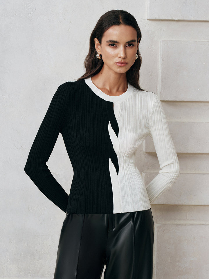Asymmetric Color-Block Ribbed Sweater  Liora Lane Boutique Sweaters