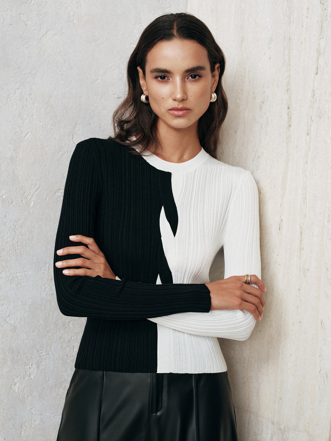 Asymmetric Color-Block Ribbed Sweater  Liora Lane Boutique Sweaters