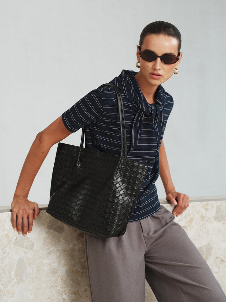Striped Detachable Scarf Collar T-Shirt  Liora Lane Boutique T-Shirts