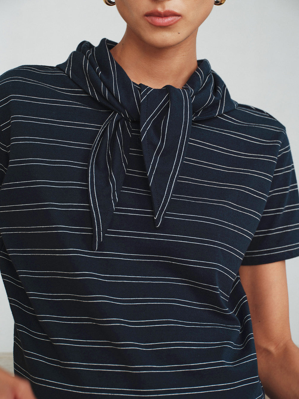 Striped Detachable Scarf Collar T-Shirt  Liora Lane Boutique T-Shirts