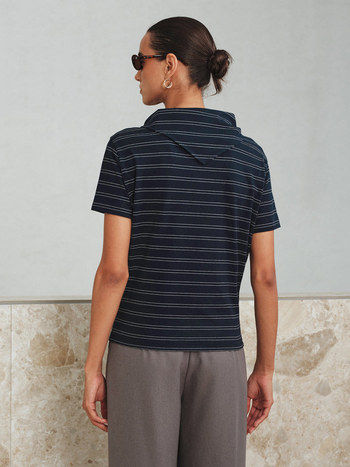 Striped Detachable Scarf Collar T-Shirt  Liora Lane Boutique T-Shirts
