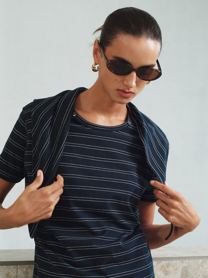 Striped Detachable Scarf Collar T-Shirt  Liora Lane Boutique T-Shirts