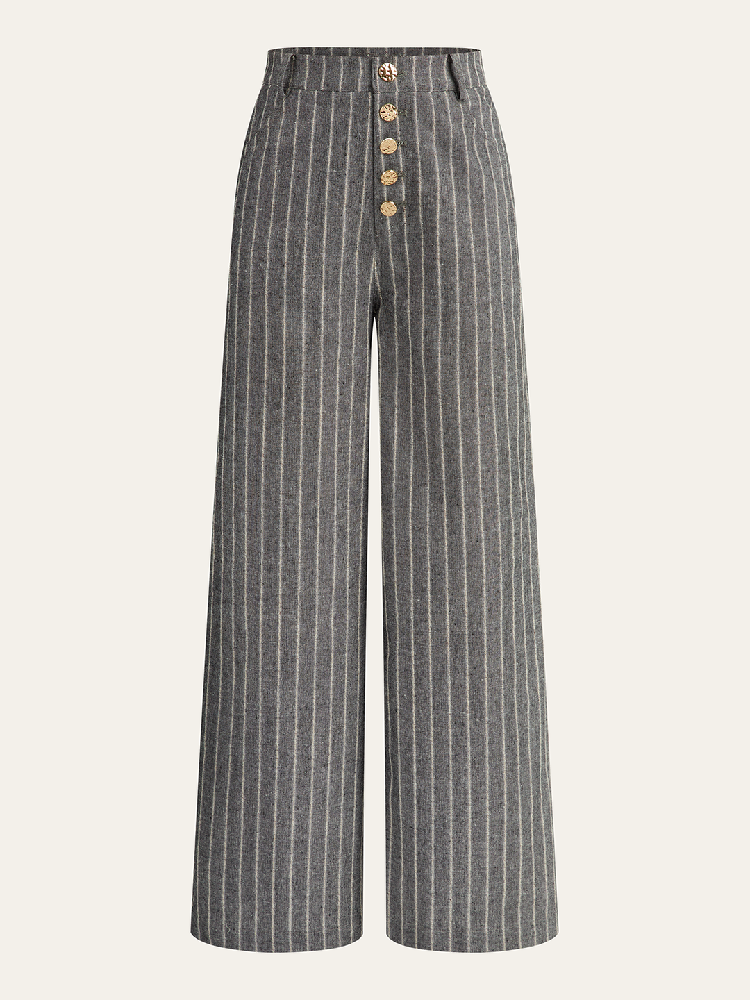 Pinstripe Linen & Cotton High-Waist Pants  Liora Lane Boutique Pants Grey / XL 48.00