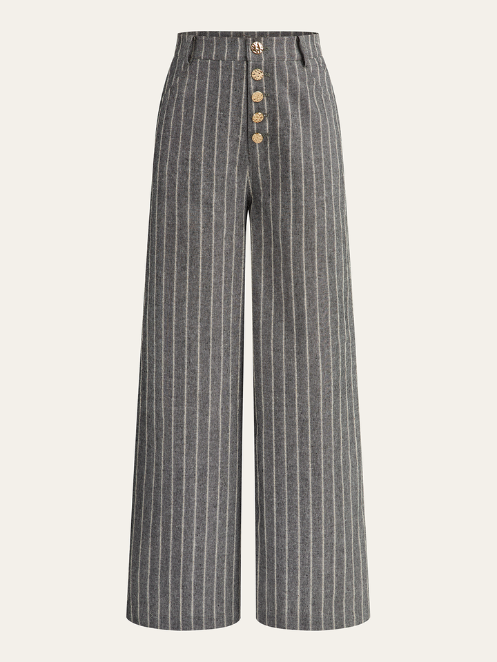 Pinstripe Linen & Cotton High-Waist Pants  Liora Lane Boutique Pants Grey / XL 48.00