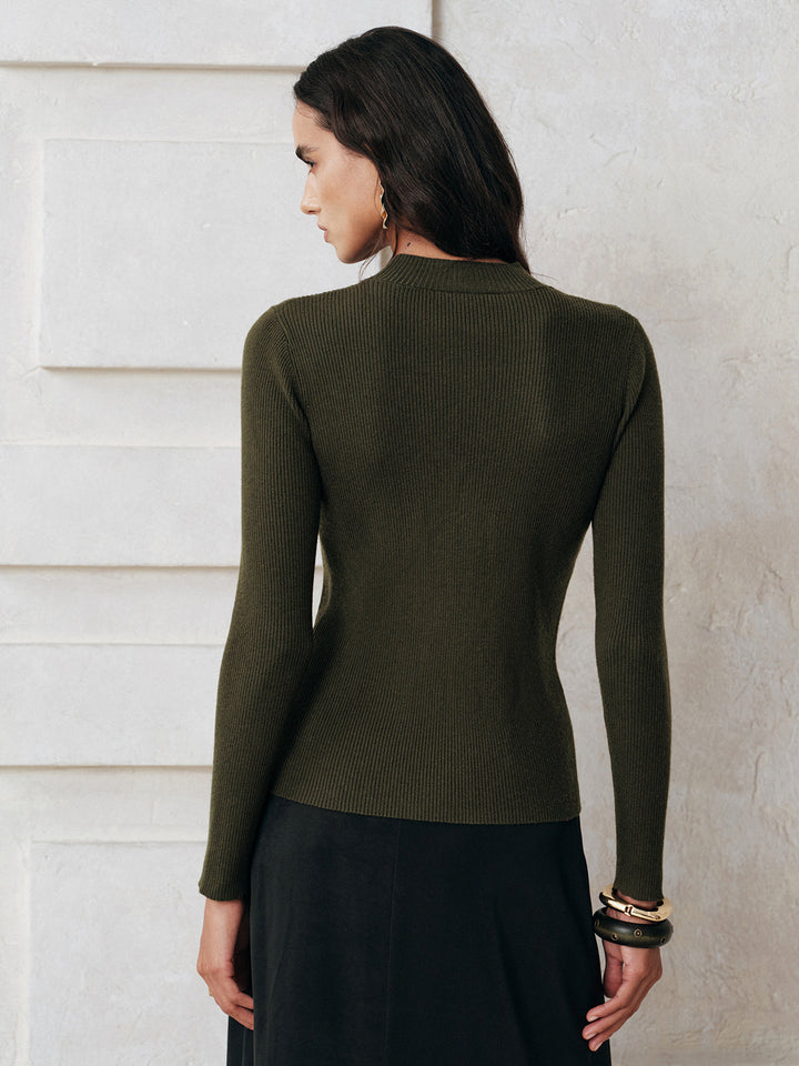 Sheer Lace Panel Mock Neck Sweater  Liora Lane Boutique Sweaters