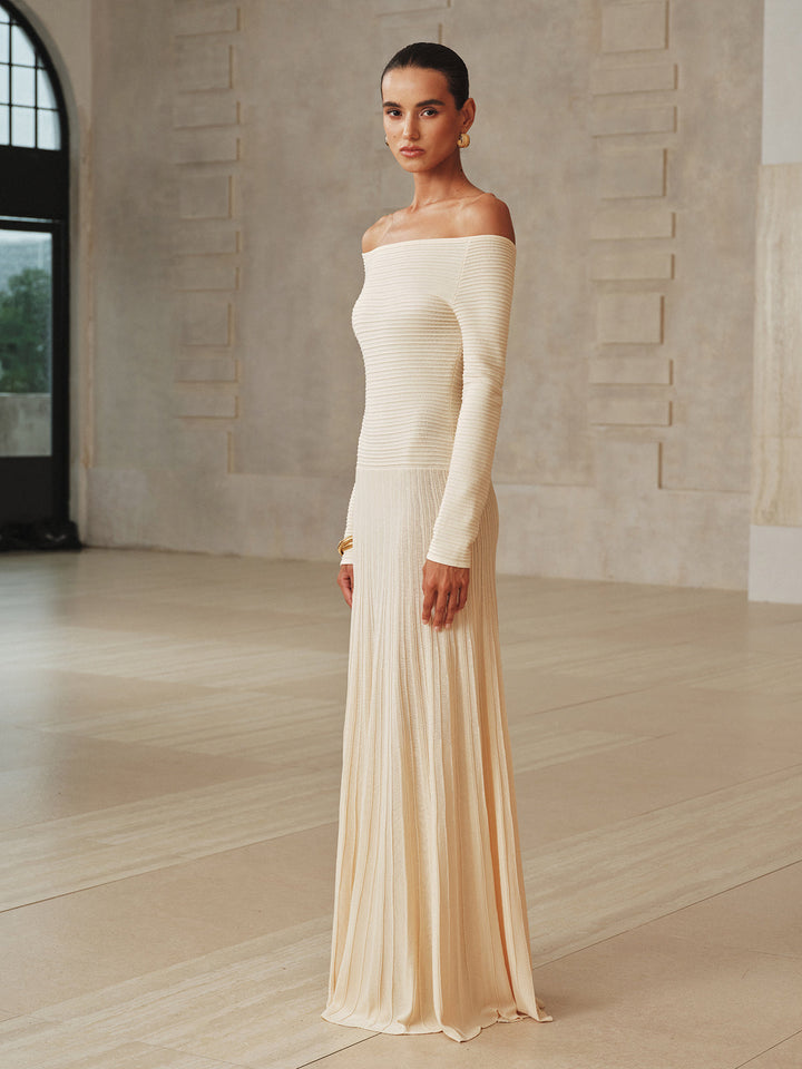 Off-Shoulder Textured Knit Maxi Dress  Liora Lane Boutique Sweater Dresses