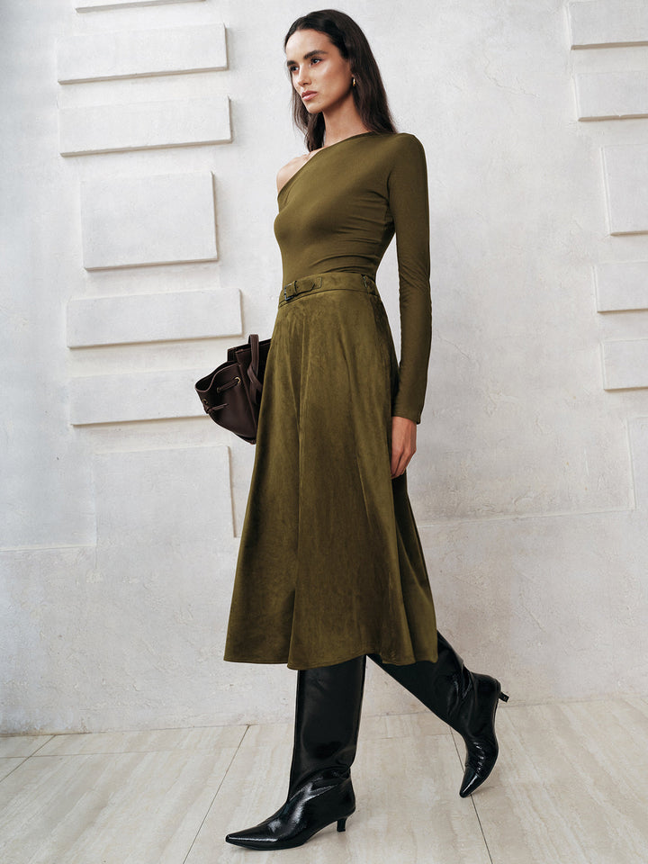 Suede A-Line Midi Skirt  Liora Lane Boutique Skirts