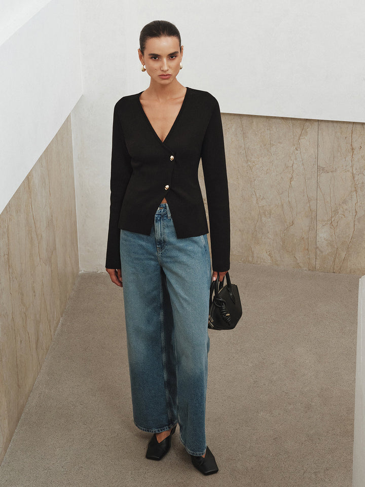 Asymmetric Buttoned Knit Cardigan  Liora Lane Boutique Cardigans