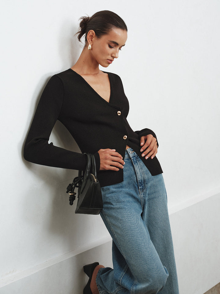 Asymmetric Buttoned Knit Cardigan  Liora Lane Boutique Cardigans