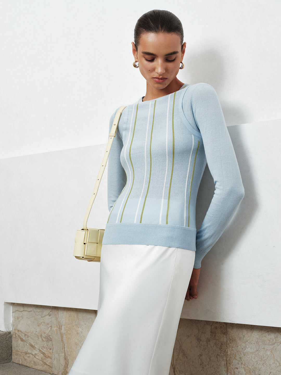 Color Block Striped Crew Neck Knit Top  Liora Lane Boutique Knit Tops