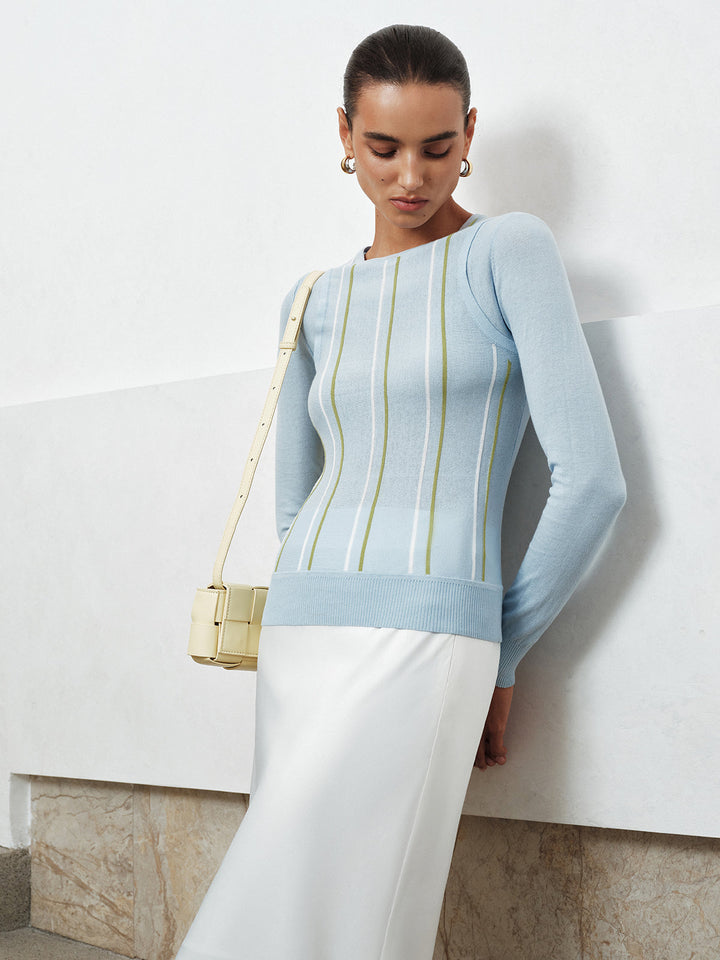 Color Block Striped Crew Neck Knit Top  Liora Lane Boutique Knit Tops