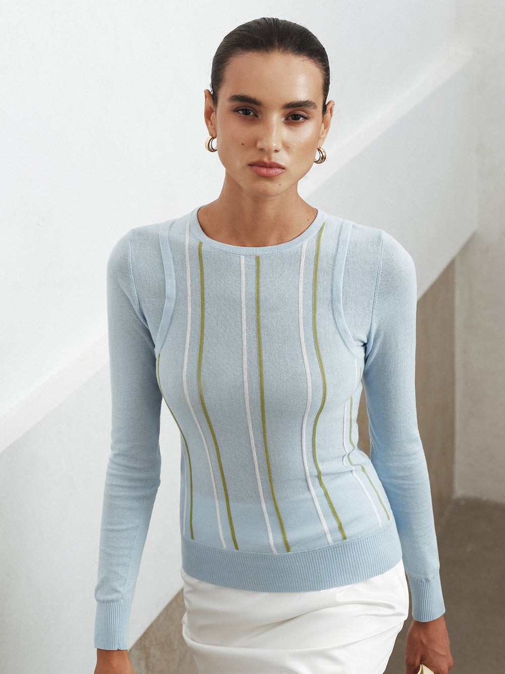 Color Block Striped Crew Neck Knit Top  Liora Lane Boutique Knit Tops