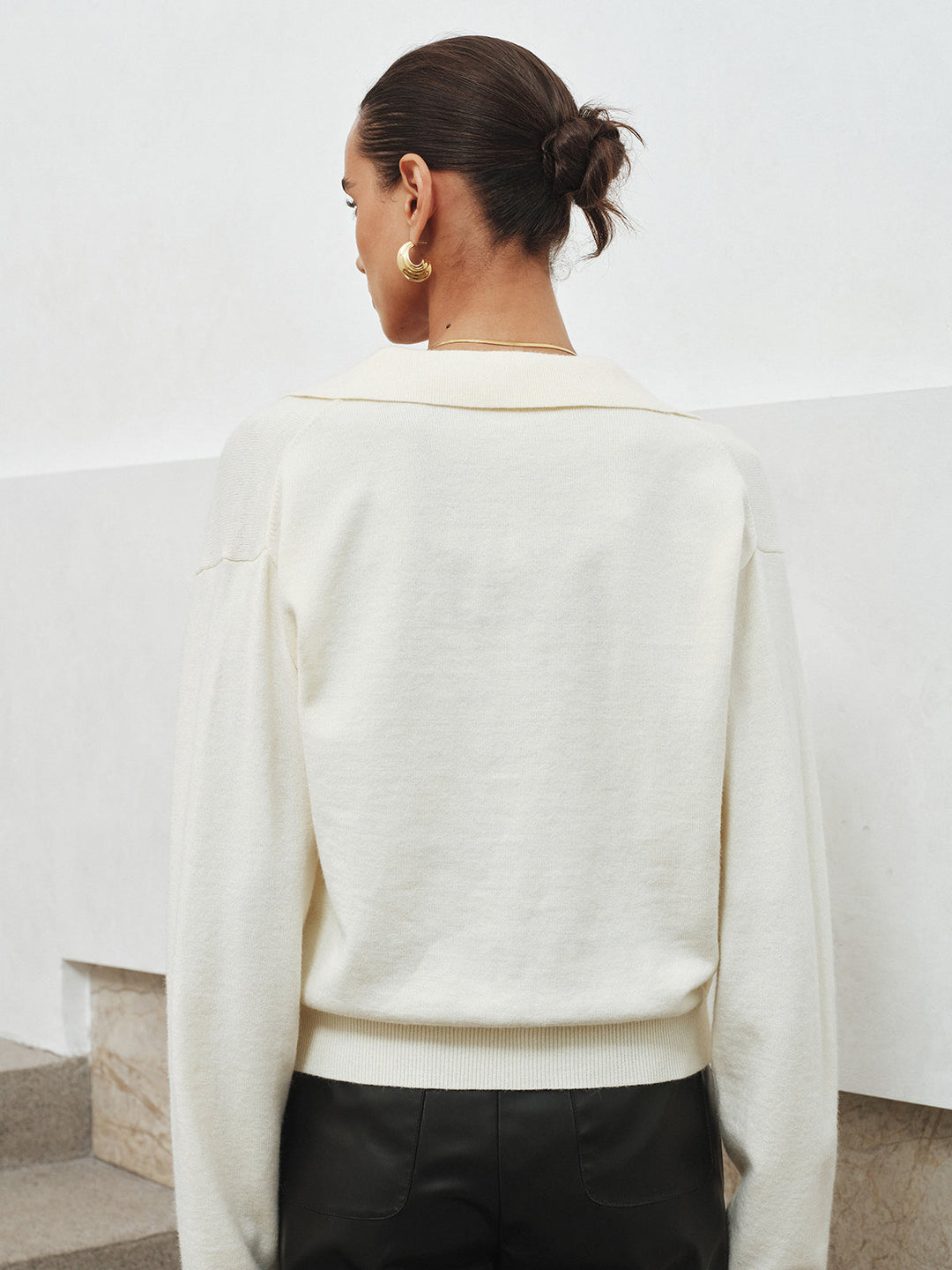 Ruffled Collared V-Neck Knit Top  Liora Lane Boutique Knit Tops