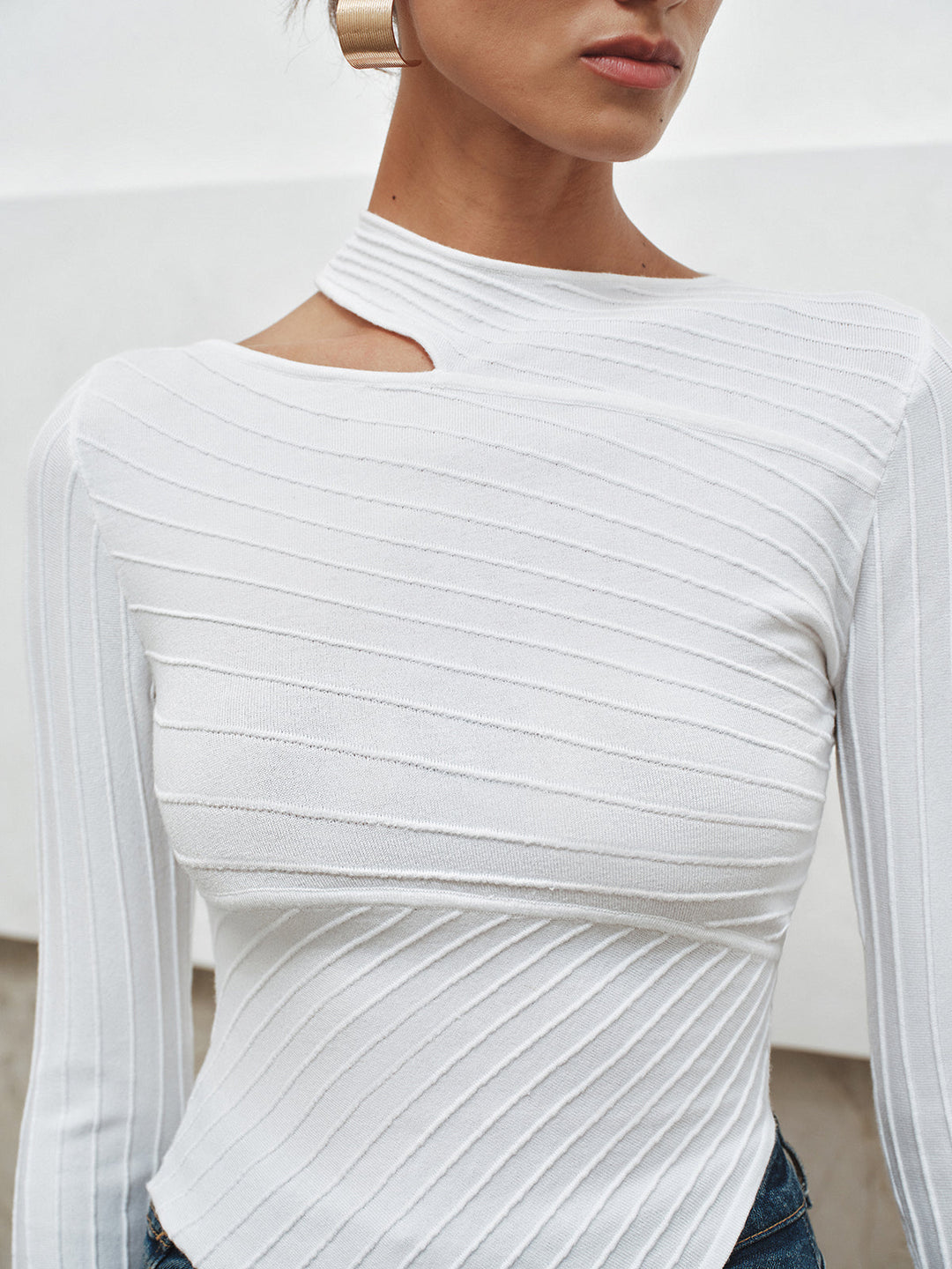 Asymmetric Cut-Out Textured Knit Top  Liora Lane Boutique Knit Tops