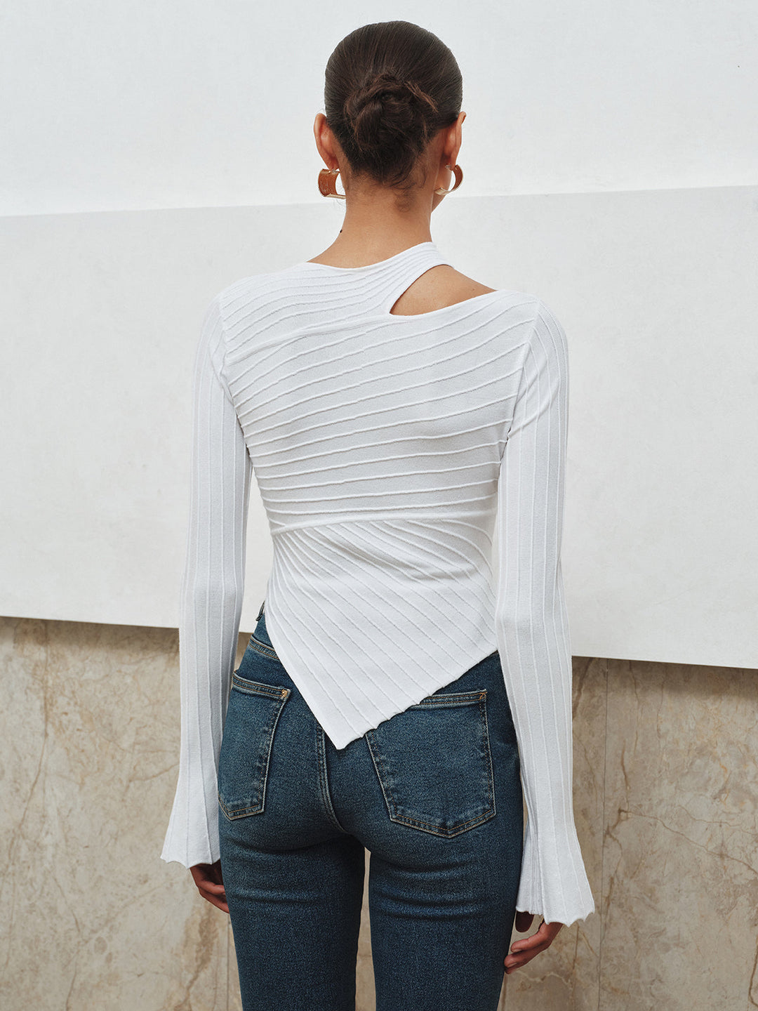 Asymmetric Cut-Out Textured Knit Top  Liora Lane Boutique Knit Tops