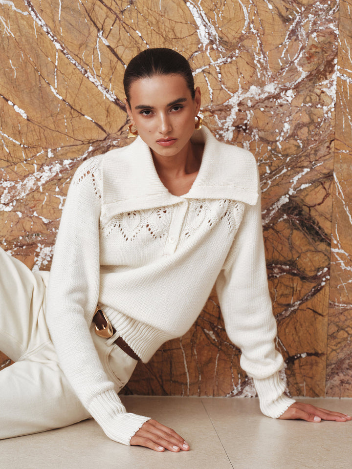 Eyelet Collared Knit Sweater  Liora Lane Boutique Sweaters