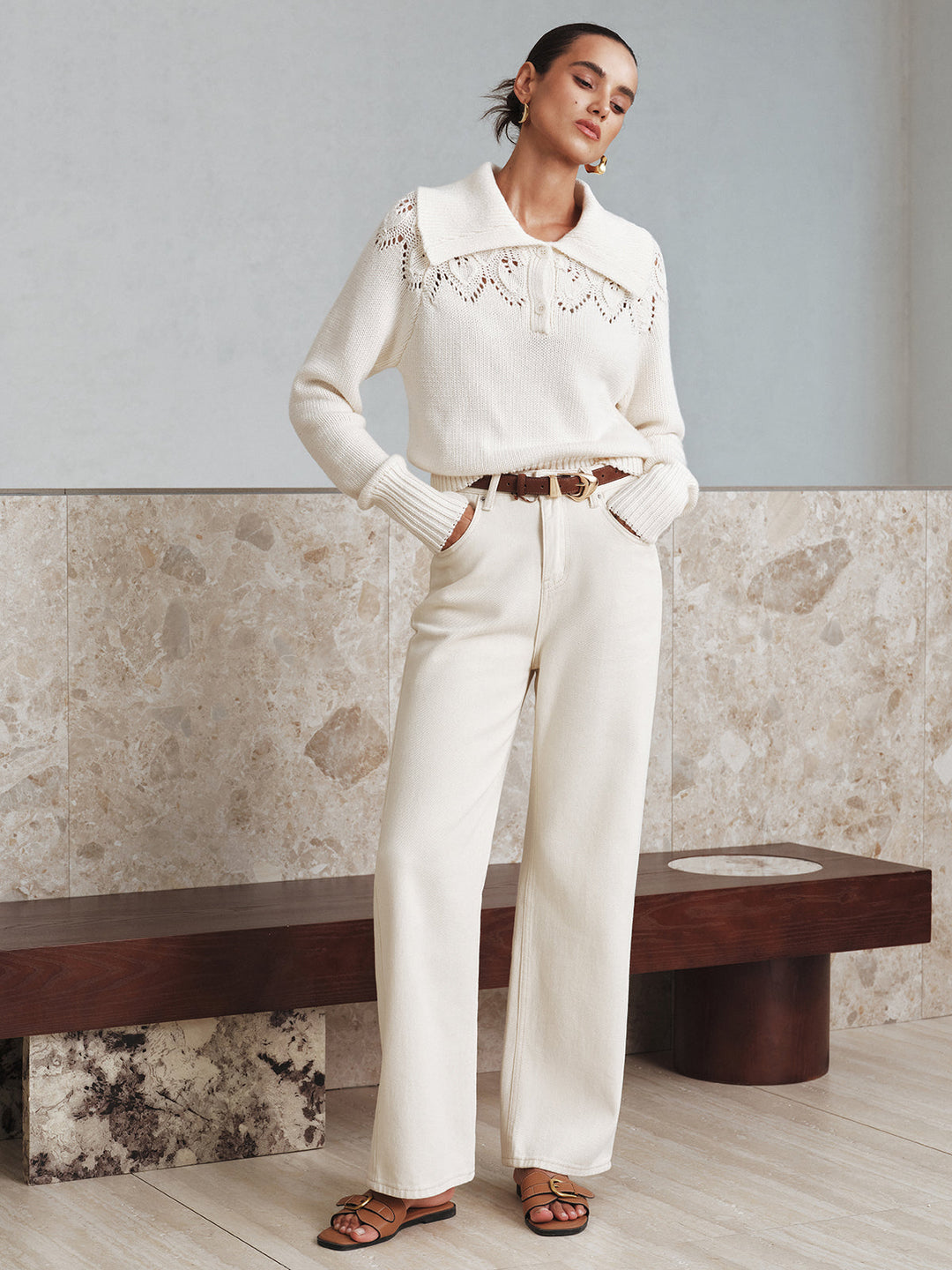 Eyelet Collared Knit Sweater  Liora Lane Boutique Sweaters