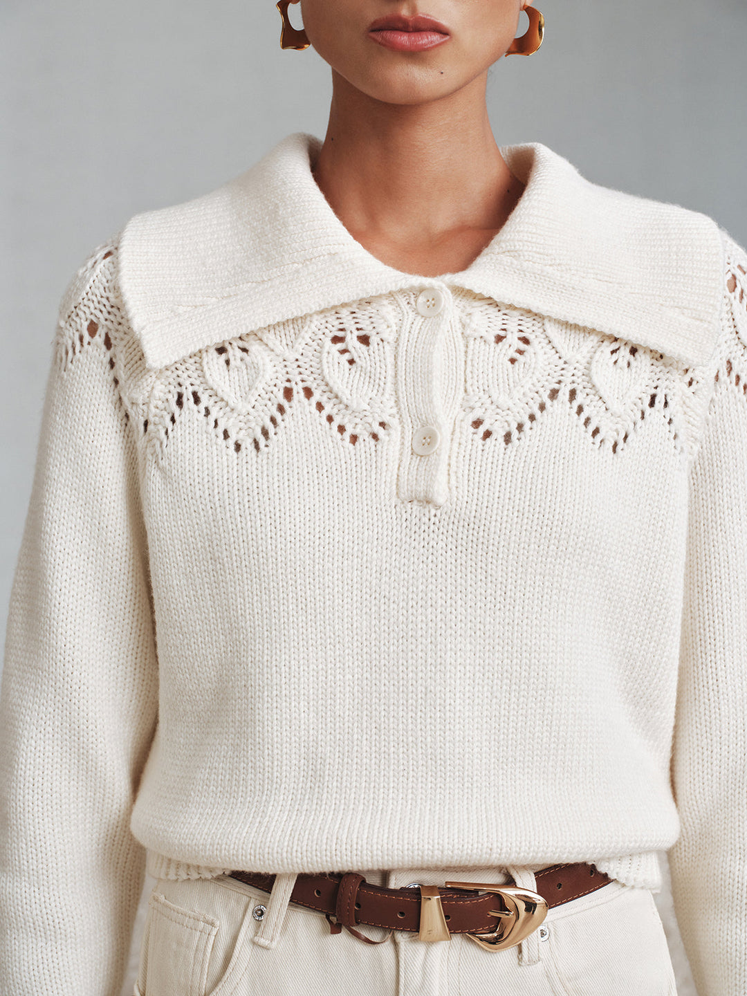 Eyelet Collared Knit Sweater  Liora Lane Boutique Sweaters