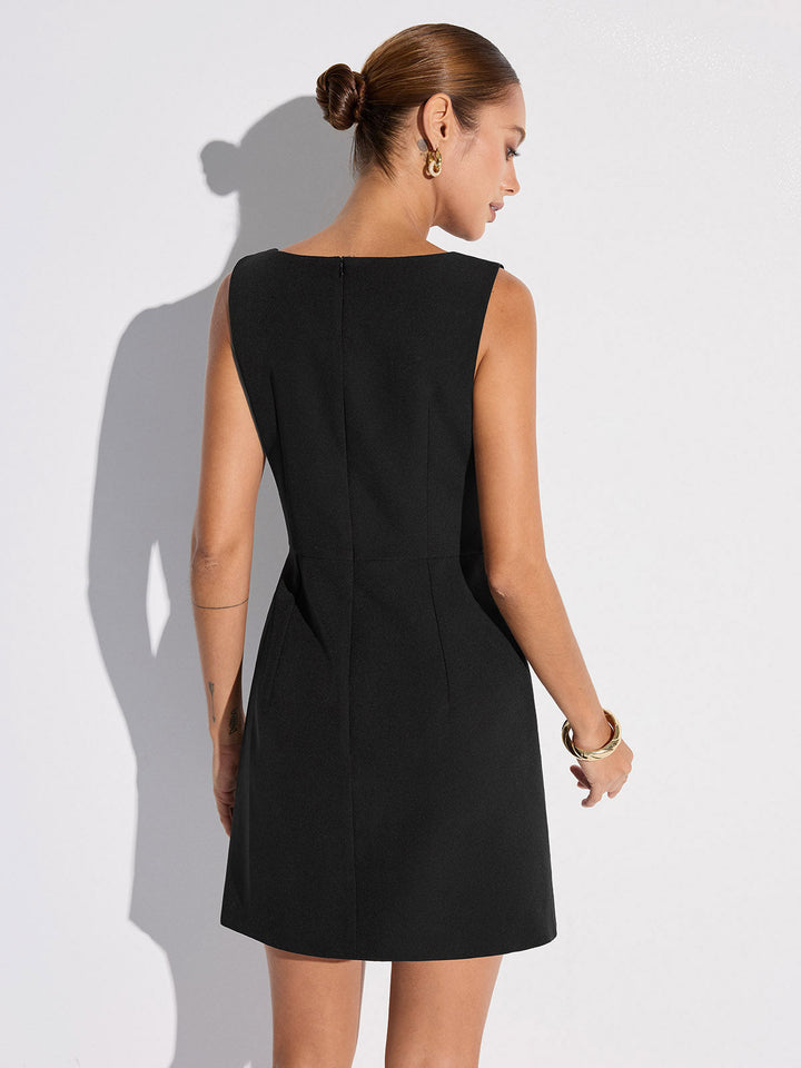 Sleeveless Fitted Asymmetric Metal Detail Mini Dress  Liora Lane Boutique Dresses