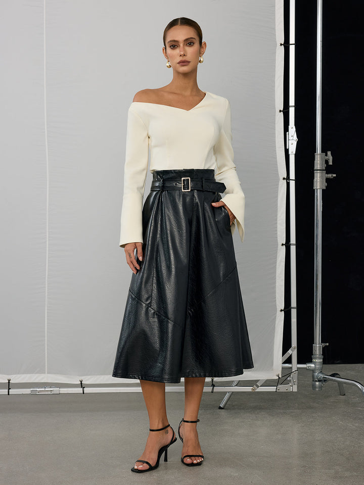 Asymmetric Off-Shoulder Bell-Sleeve Top  Liora Lane Boutique T-Shirts