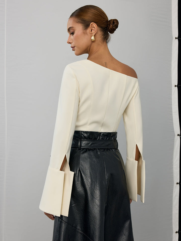 Asymmetric Off-Shoulder Bell-Sleeve Top  Liora Lane Boutique T-Shirts