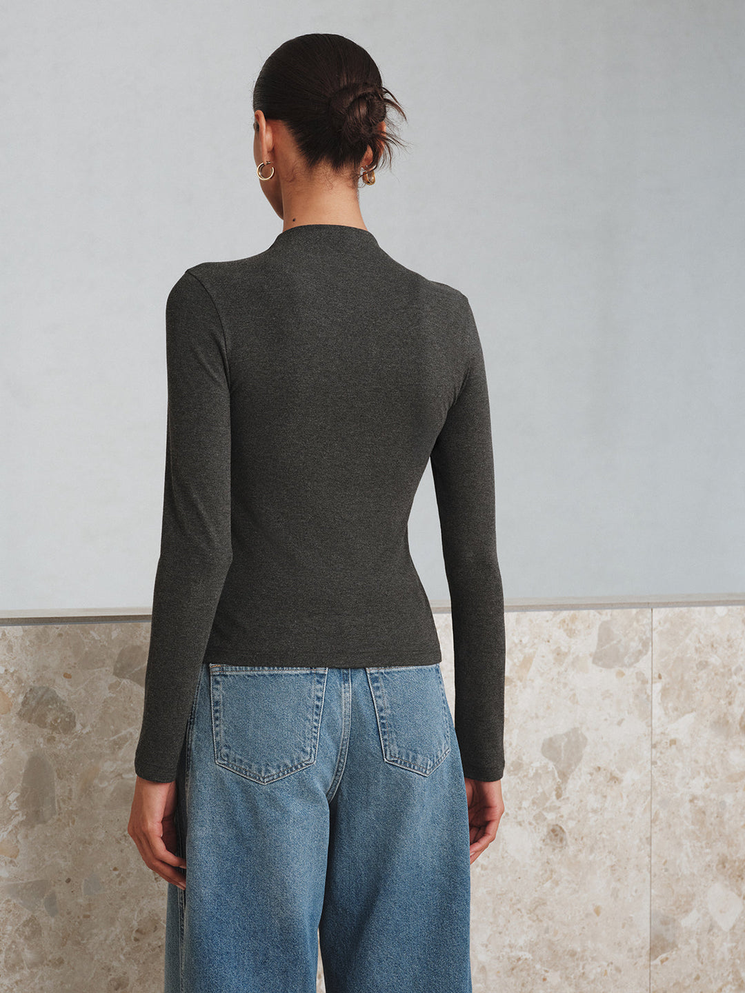 Mock Neck Button Long Sleeve T-Shirt  Liora Lane Boutique T-Shirts