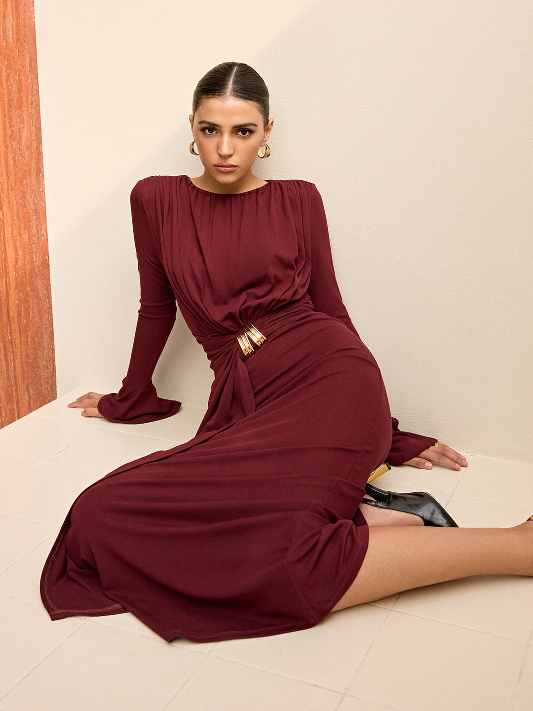 Long-Sleeve Draped Maxi Dress  Liora Lane Boutique Dresses