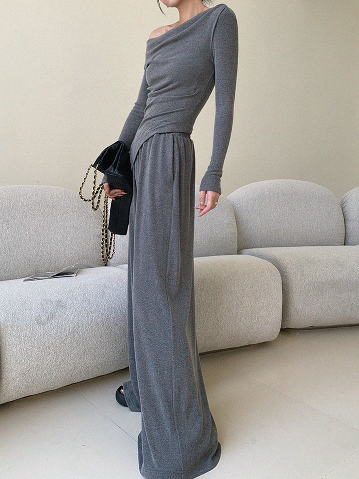 Plain Asymmetrical Draped Pants Set  Liora Lane Boutique Pant Sets