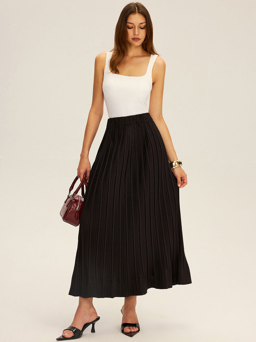 Pleated Elastic Waist Maxi Skirt  Liora Lane Boutique Skirts Black / XL 39.00