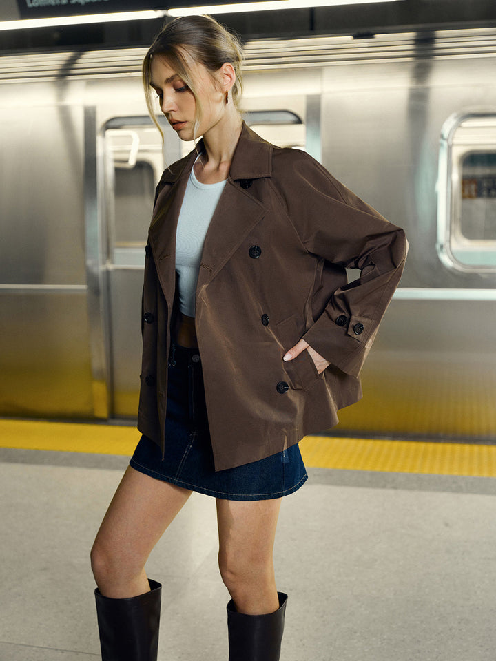 Double-Breasted Trench Coat  Liora Lane Boutique Trench Coats Brown / XL 59.00