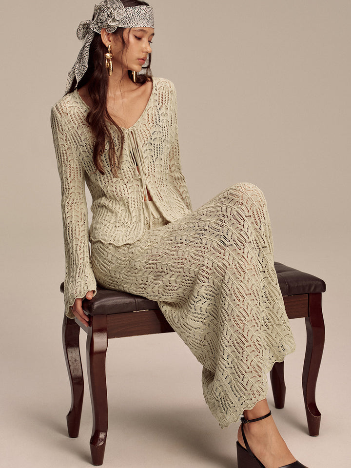 Tencel Flared Sleeve Knit Skirt Set  Liora Lane Boutique Sweater Co-ords Green / XL 86.00