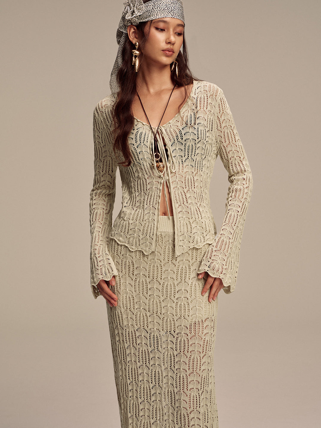 Tencel Flared Sleeve Knit Skirt Set  Liora Lane Boutique Sweater Co-ords