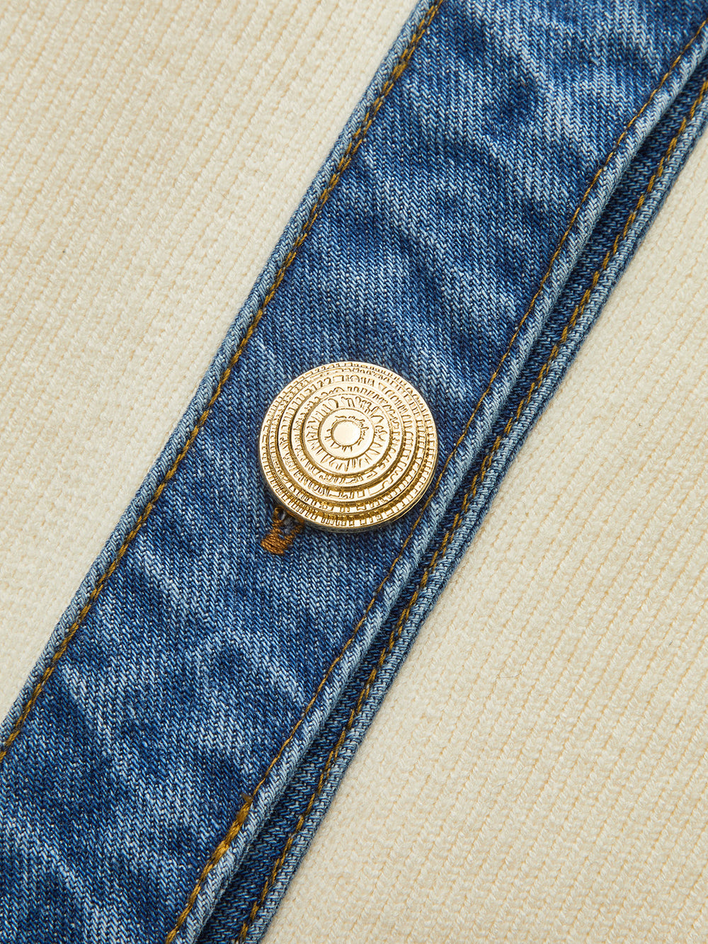 Denim Collar Metal Button V-Neck Knit Top  Liora Lane Boutique Knit Outerwear