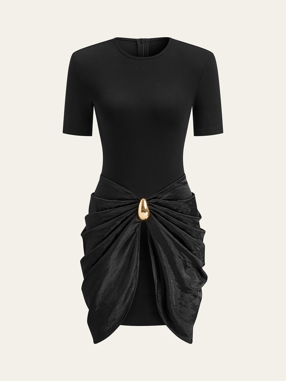 Short Sleeve Ruched Metal Buckle Dress  Liora Lane Boutique Dresses