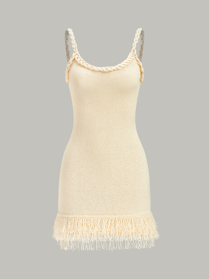 Braided Rope Strap Fringe Hem Sweater Dress  Liora Lane Boutique Sweater Dresses Off-White / XL 106.99