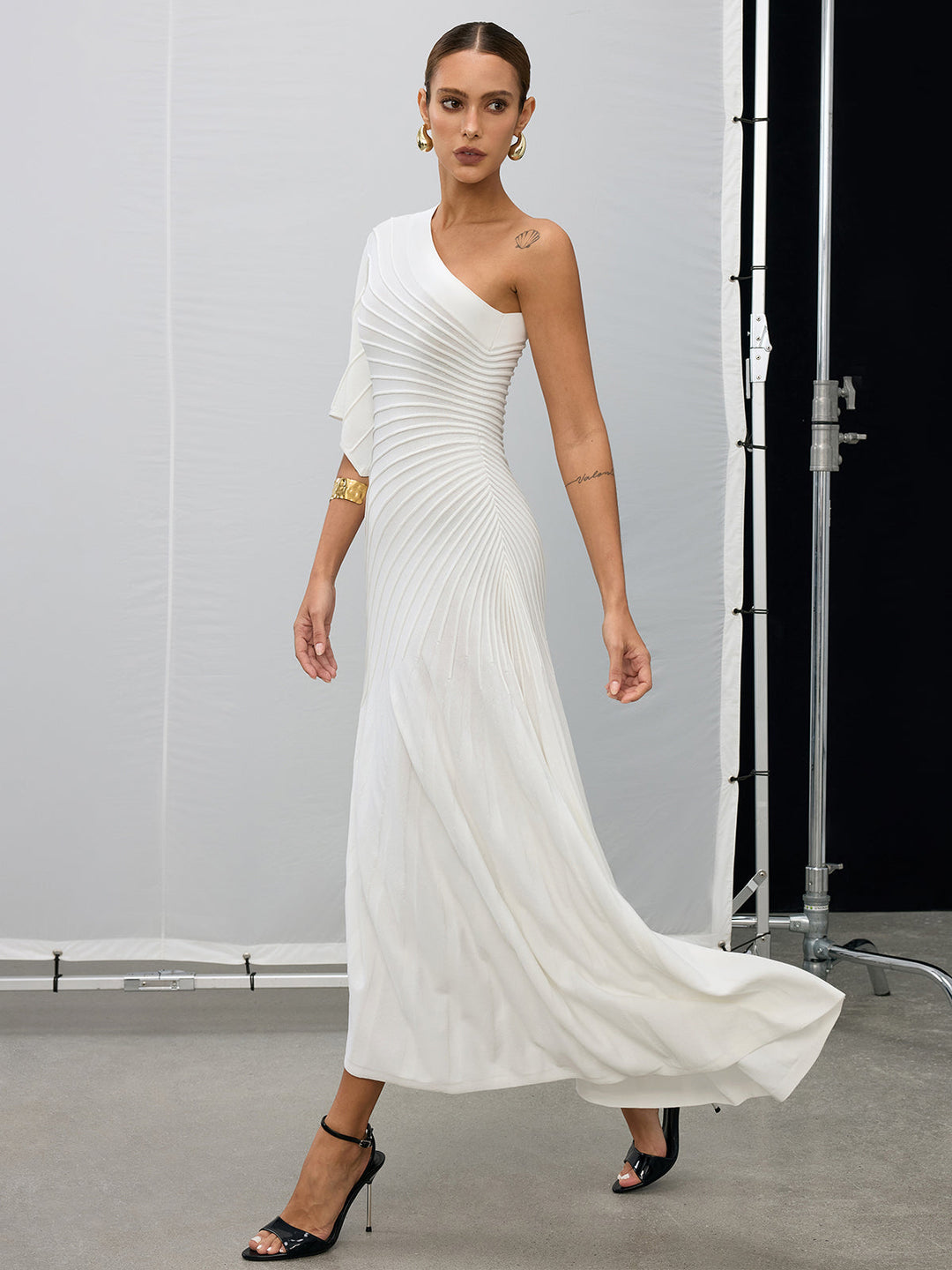 Asymmetric One-Shoulder Textured Sweater Dress  Liora Lane Boutique Sweater Dresses White / XL 79.00