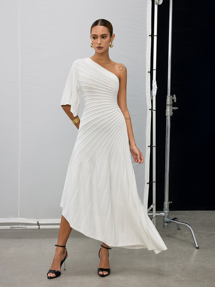 Asymmetric One-Shoulder Textured Sweater Dress  Liora Lane Boutique Sweater Dresses
