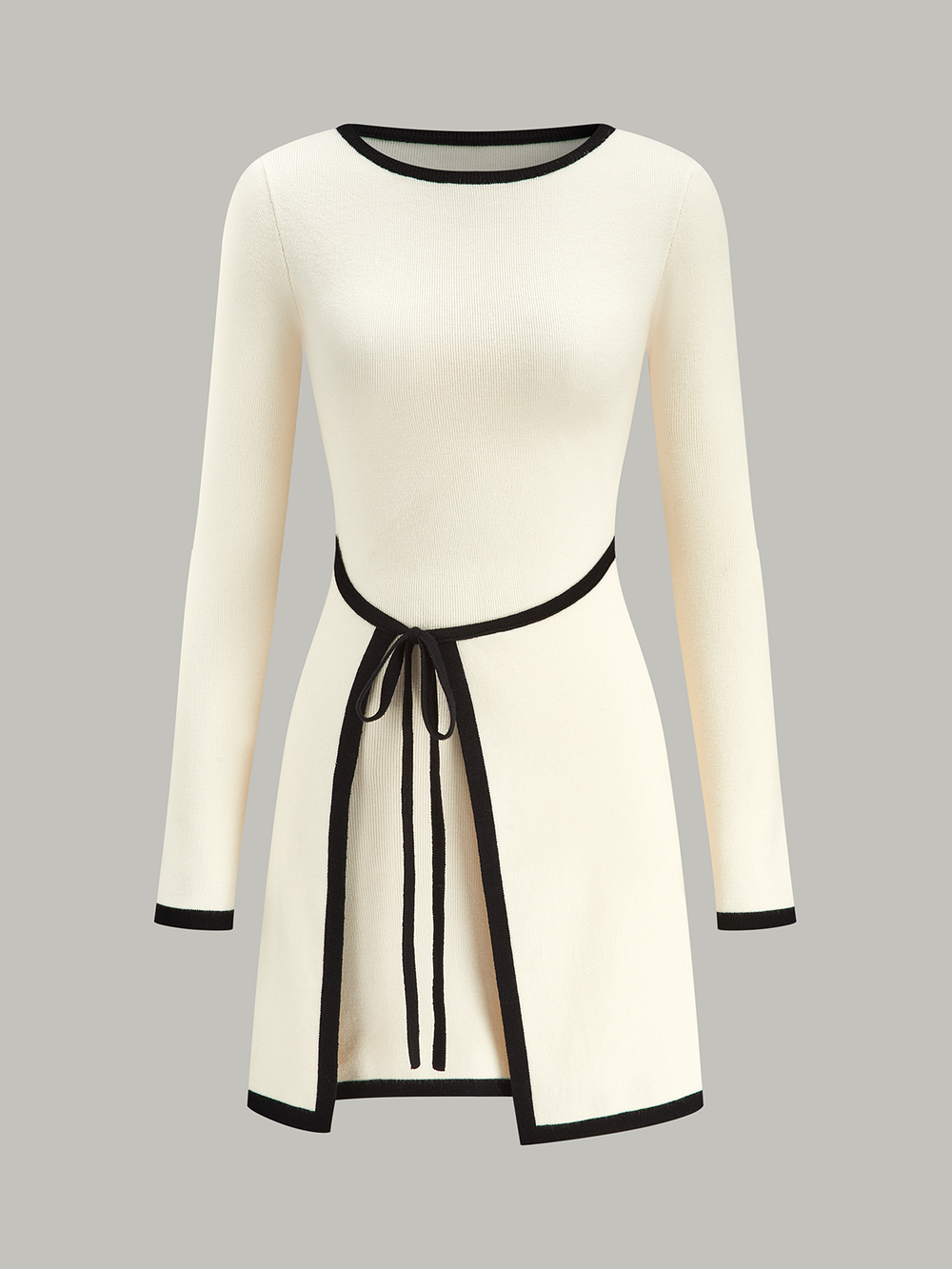 Contrast Trim Long Sleeve Sweater Dress  Liora Lane Boutique Sweater Dresses