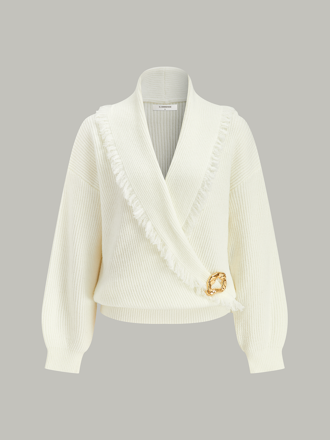 Wrap Fringe Wool Blend Sweater  Liora Lane Boutique Sweaters Beige / XL 143.99