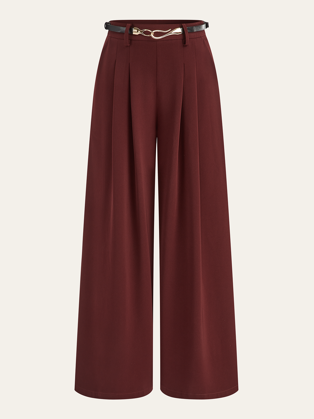 Belted Pleated Wide-Leg Pants  Liora Lane Boutique Pants Burgundy / XL 59.00