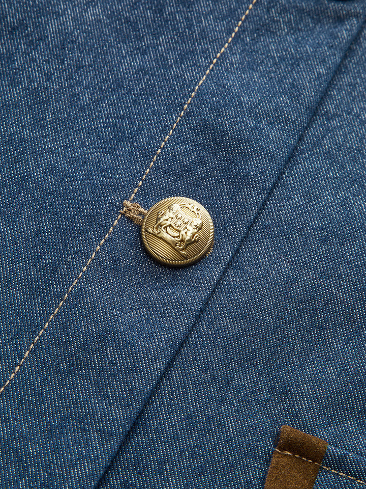 Metal Button Suede Collar Denim Jacket  Liora Lane Boutique Denim Jackets & Coats