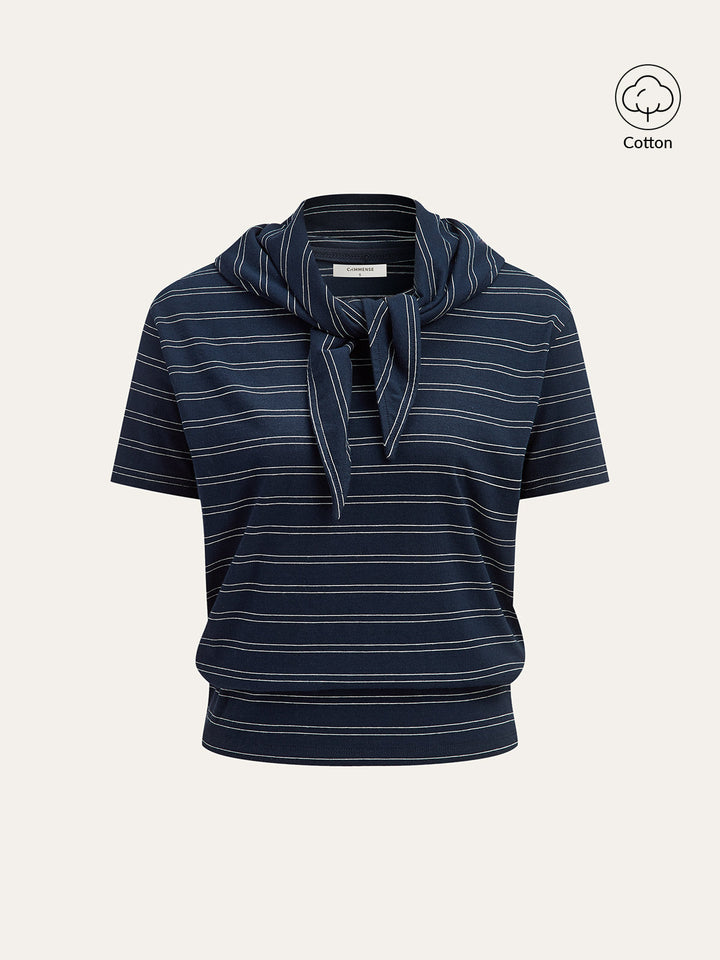 Striped Detachable Scarf Collar T-Shirt  Liora Lane Boutique T-Shirts