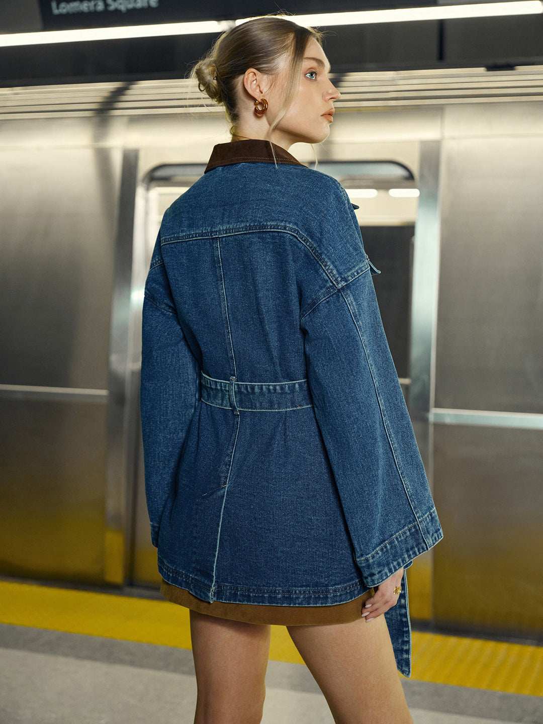 Denim Belted Lapel Jacket  Liora Lane Boutique Denim Jackets & Coats