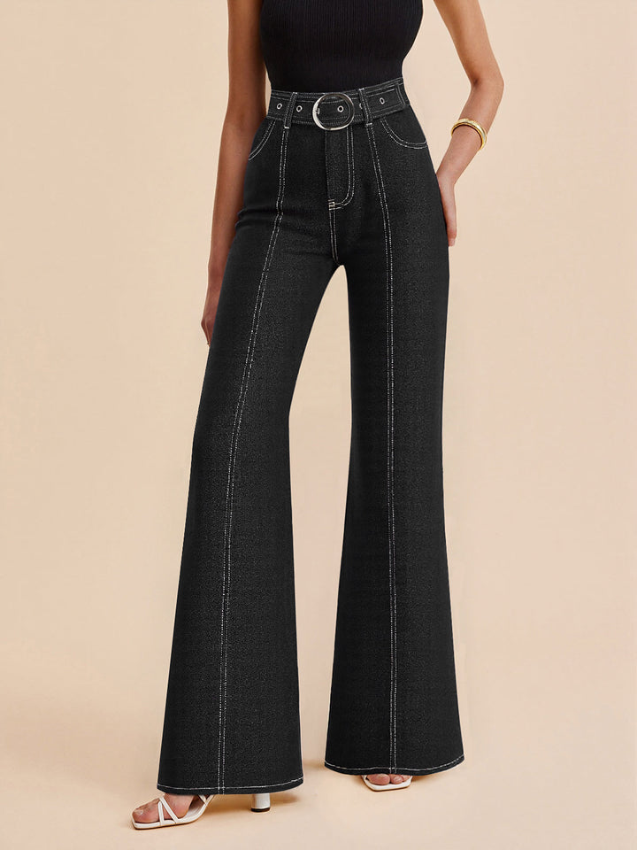 Denim Contrast-Stitch Pants with Belt  Liora Lane Boutique Jeans Black / XL 56.00