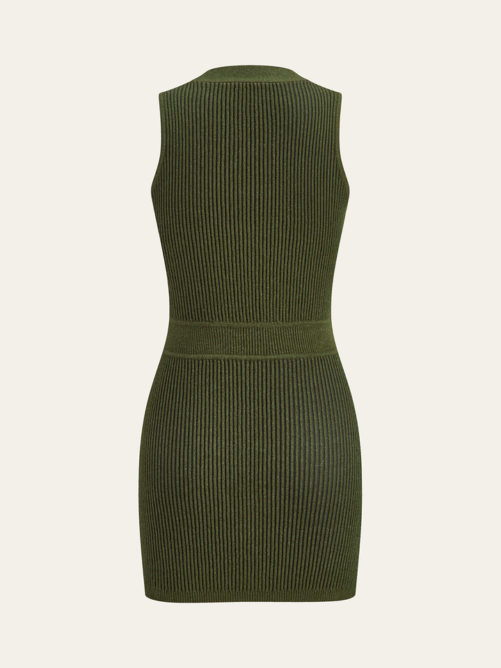 Sleeveless Textured Buttoned Fitted Sweater Dress  Liora Lane Boutique Sweater Dresses