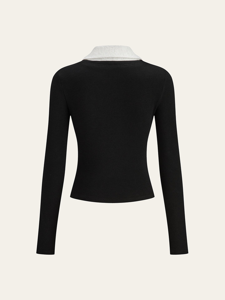 Lace Trim Collar Cotton Blend T-Shirt  Liora Lane Boutique T-Shirts