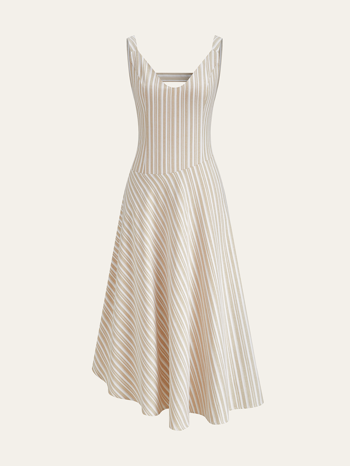 Striped Asymmetriccal Hem Midi Dress  Liora Lane Boutique Dresses