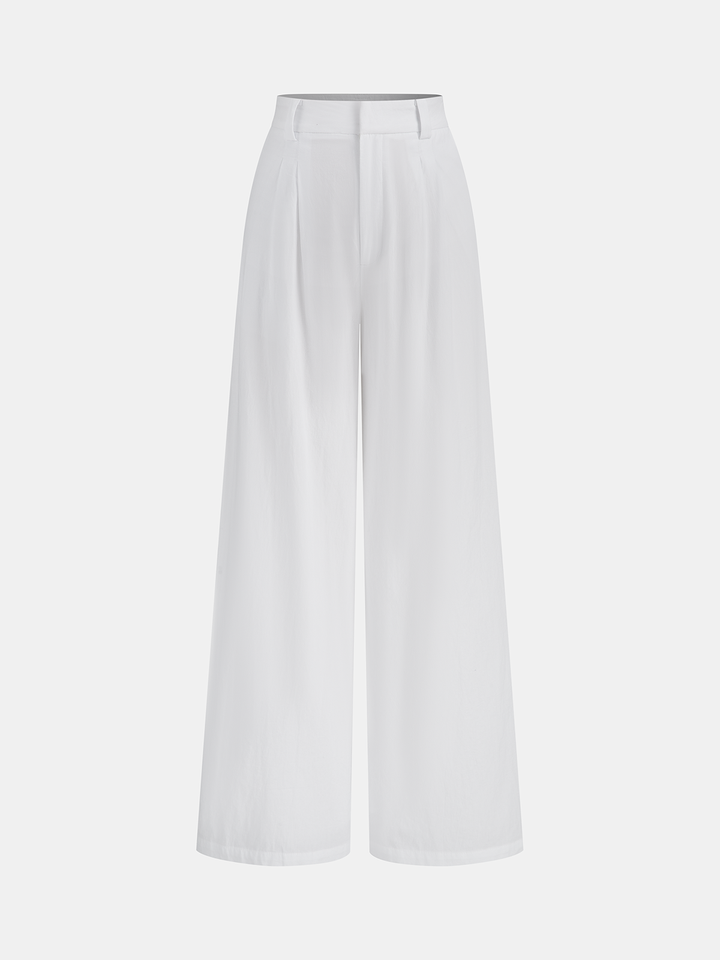 Cotton Mid-Waist Wide-Leg Pants With Pockets  Liora Lane Boutique Pants