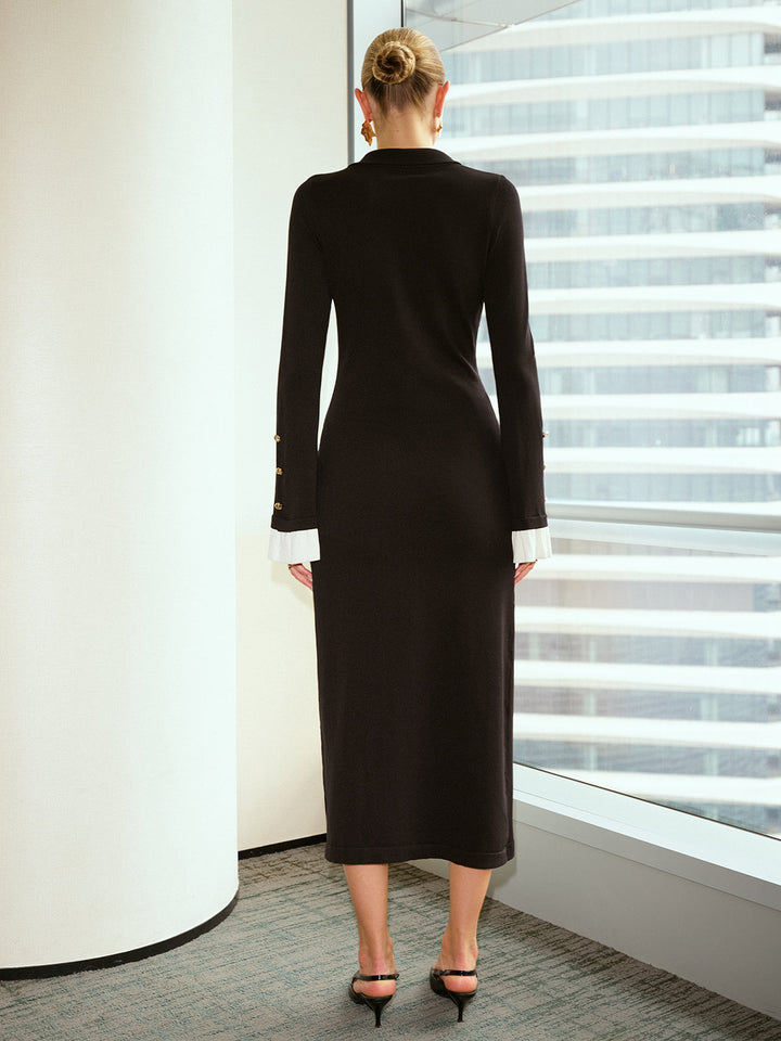 Contrast Flared Cuff Metal Button Shirt Dress  Liora Lane Boutique Sweater Dresses